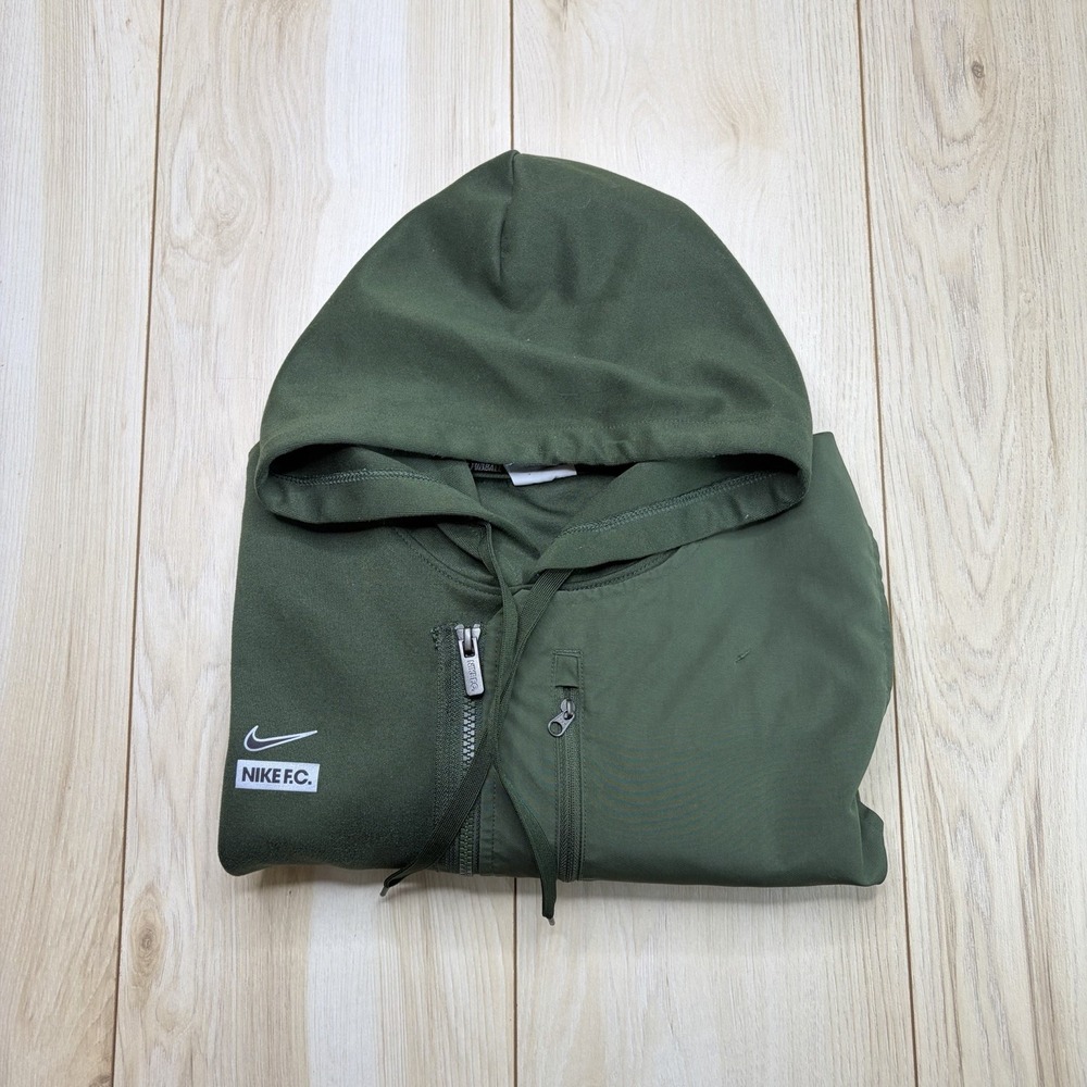 Nike Mens F.C. Dri-FIT Olive Green Utility Hoodie Size Large Removable Vest
